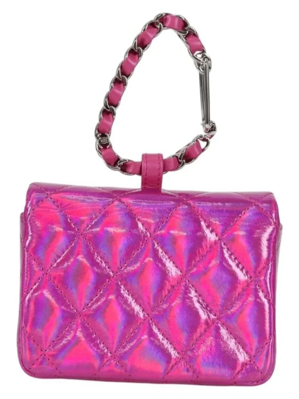 CHANEL Matelasse Pouch Patent leather Pink Silver CC Auth bs29324SM